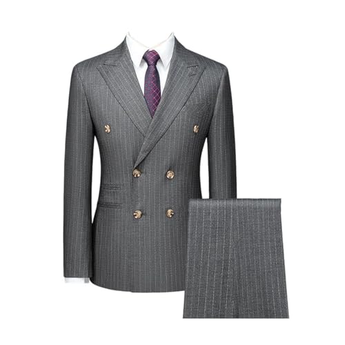Conjunto de traje de tres piezas a rayas de lujo para hombre, traje formal de doble botonadura para novio, boda, negocios, Gris9, 5XL