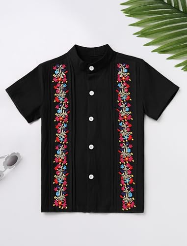 OBEEII Mexican Shirts for Boys Traditional Embroidered Shirt Toddler Kids Mexico Short Sleeve Guayabera Button Down Shirt2