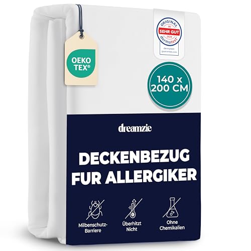 Dreamzie - Milbenbezug Bettdecke 140x220 cm - Allergiker Bettwäsche Encasing - Hausstaubmilben Schutz - Anti Milben Bettbezug mit Reißverschluss - Allergiker Deckenbezug