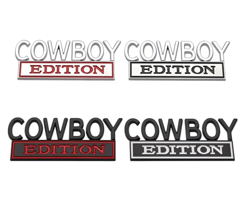 Image of Pair Set Cowboy Edition Raised Letters Emblem 3D Badge Sticker Decal Replacement for Vehicle, Truck, SUV, Door Decoration (Black Red)