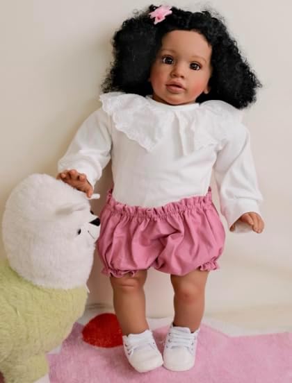 Miniatura 6 de Angelbaby Pippa Reborn - Muñeca de gran tamaño para niña negra, 26 pulgadas, realista, afroamericana, de silicona, con peso suave, cuerpo suave,