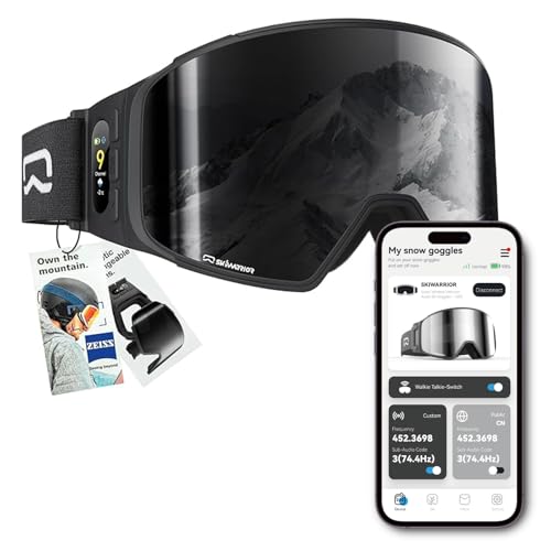 SKIWARRIOR Multifunctional Smart Bluetooth Ski Goggles with Walkie-Talkie, Anti-Fog Zeiss Lens, Music & Call Function (G02-Zeiss-Black)