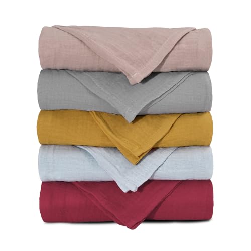 Image of Muslin Receiving Blankets, Neutral Blanket Swaddling for Newborn Boys and Girls, 5 Pack Breathable and Skin-Friendly Swaddle Wrap for Infant Baby (Multiple Colors)