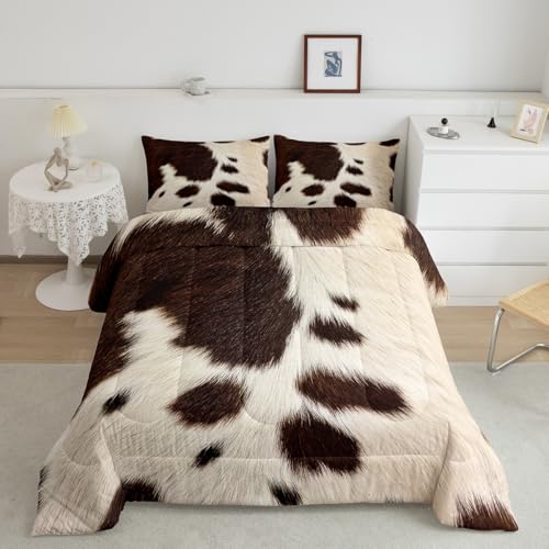 Castle Fairy Queen Size Kids Comforter Sets Animal Theme Bedding Quilt Set with 2 Pillowcases for Boys Girls Adults Farm Livestock Classic Cow Skin Bedding Set (Not Real Cowhide)