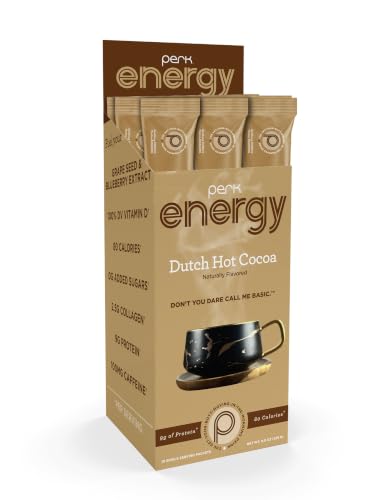 Image of Perk Energy Drink Mix (Dutch Hot Cocoa) 10 Stick Packs, Gluten-Free | Caffeinated Healthy Coffee Alternative with Protein, 100mg of Caffeine, Soy-Free, Peanut-Free
