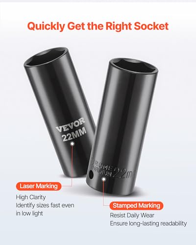Image of VEVOR 1 /2 inch Drive Impact Socket Set, 29-Piece Deep Sockets Standard SAE (3 /8 to 1 inch) and Metric (10 to 24 mm) Size, 6 Point, CR-V Steel, Extension Bars (3 inch, 5 inch, 10 inch)