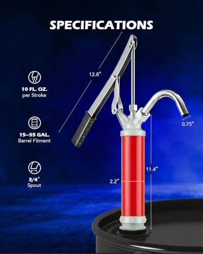 Image of OMT 55 Gallon Drum Pump, Lever Action Barrel Pump for 15 to 55 gal Drums | Heavy Duty Barrel Hand Pump with Telescoping Suction Tube Transferring Heating Oil, Motor Oil, Transmission Fluid