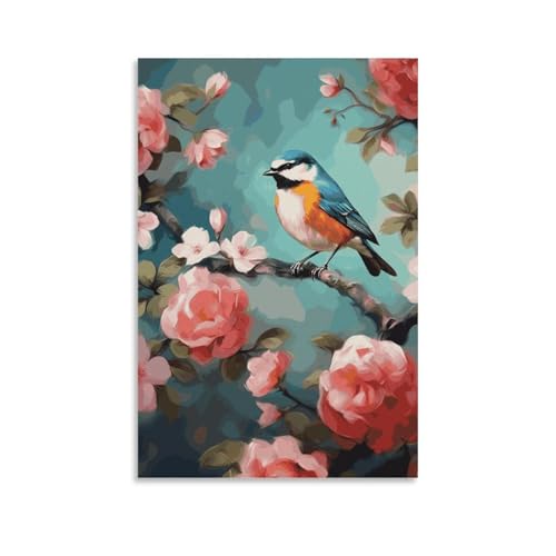 Tableau fleurs et oiseaux pour salon et chambre chaleureuse