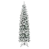 Best Choice Products 7.5ft Snow Flocked Artificial Pencil Christmas Tree Holiday Decoration w/Metal...
