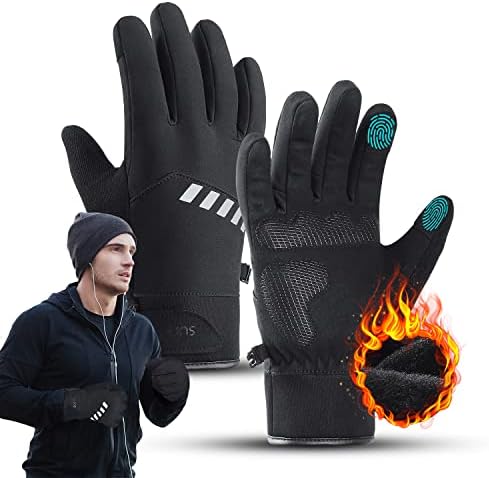 Winter Cycling Gloves for Men Women, Cold Weather Thermal Running Gloves Waterproof, Men’s Touchscreen Ski Gloves, Snow Gloves, Bike Gloves for Outdoor Sports L