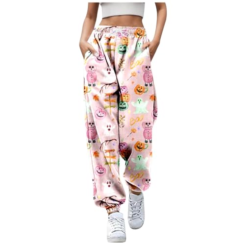 Disfraz de Halloween para mujer, pantalones casuales con estampado de dibujos animados de Halloween (S)