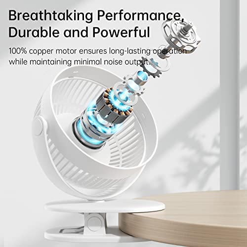 Jisulife 3 In 1 Clip On Fan [Clip/Desk/Hang] 4000Mah Battery Operated Baby Fan With Adhesive Hooks Gifted, 6-Inch Usb Rechargeable Mini Fan For Stroller/Car/Office/Dorm/Bedroom-White(1 Pack) #TOP5