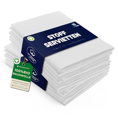 LivinEase Stoffservietten aus Baumwolle – 12 Stück Weiß...