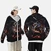 Zip Up Hoodie for Men Women - fire Black Dragon Long Sleeve Hooded Sun Shirt Men Women with Pockets, Black, 3XL #5