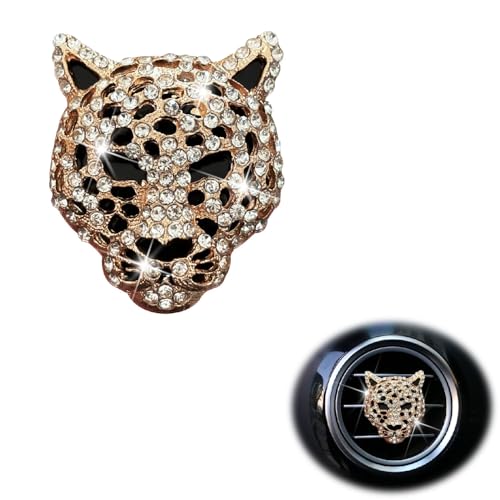 Image of Golden Leopard Head Car Air Vent Freshener Perfume Clip, Rhinestone Car Air Outlet Fragrance Perfume Clip Freshener, Decor（Odor Random）
