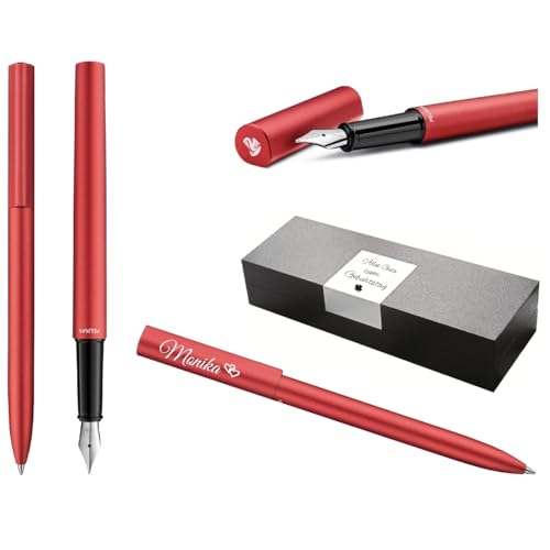 Pelikan Ineo® Elements Füllhalter und Kugelschreiber mit Gravur Geschenk Premium Stift | Geschenkbox | blaue Mine | personalisiertes Geschenk | Namen graviert | Geburtstag (Feuer-Rot)