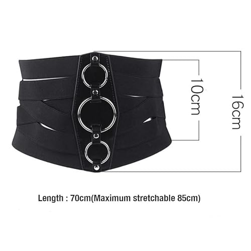 Xwwdp Elastic Corset Belt Women Waist Stretch Pu Leather Plus Size Wide Designer Waistband Silver Metal Punk Strap (Color : A, Size : One Size) #TOP1