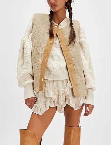 Bozanly Women's Fuzzy Fleece Vest Oversized Sleeveless Sherpa Warm Gilet Jacket Outerwear with Pockets4