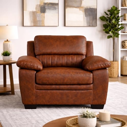 Image of Torque Jett Leatherette Sofa Set 1 Seater-Tan | Single Person Sofa Couch for Living Room Furniture | One 1 Seater Sofa for Home Office Shop Festival Gifts
