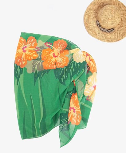 Girls Green Floral Chiffon Sarong Swimsuit Cover Up - Beach Wrap Bathing Suit CoverUp,One Size3