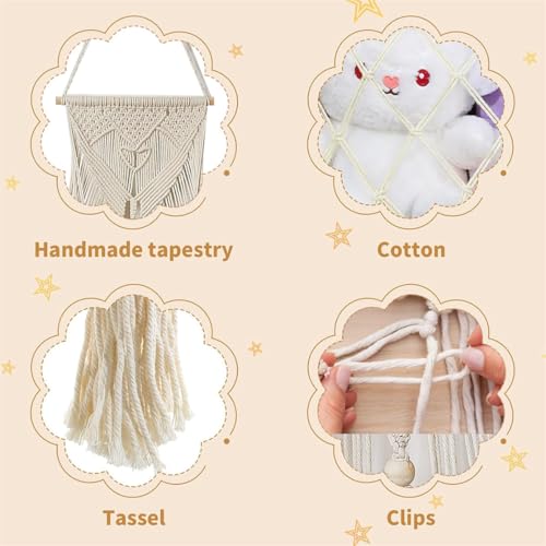 Kuscheltier Aufbewahrung Netz Boho Makramee Plüschtier Netz Stofftier Spielzeug Hängematte Hängend Organizer für Schlafzimmer