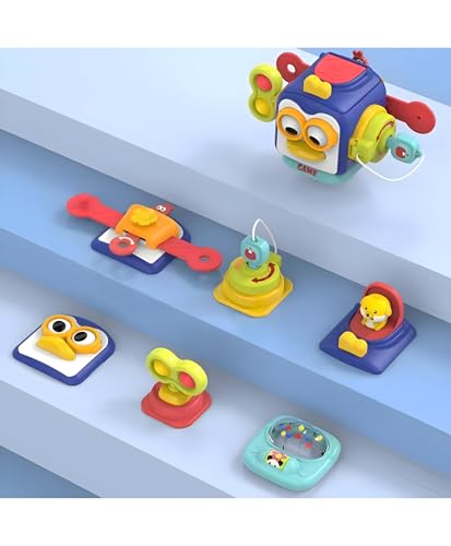 Image of Interactive Busy Cube Toy with 6 Learning Activities | Sensory & Fidget Play Toy for Babies and Toddlers | Compact Travel Activity Cube (Pack of 1)