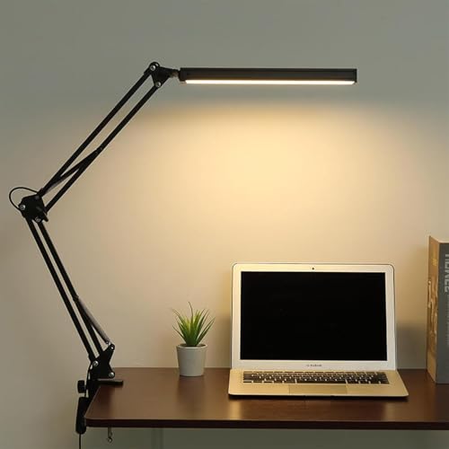 Image of NYRWANA LED Table Lamp for Study Room, Adjustable Arm Desk Lamp, 3 Color Modes, 10-Level Dimmer, Eye Care Reading Light with Clamp, Flicker-Free Warm White Light for Students, Home & Office (Black)