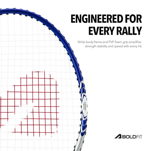 Image of Boldfit Badminton Rackets Aluminium Badminton Racket with Full Cover Bag Standard Shuttle Bat Match Shuttle Bats Lightweight Badminton Shuttle Bat Thunderbolt - Blue Pack of 2