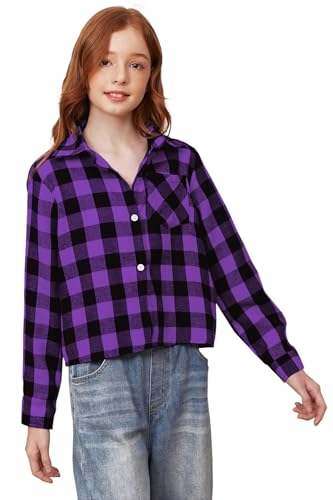 Image of SANGTREE Women and Girls Long Sleeve Flannel Casual Button Down Plaid Shirt