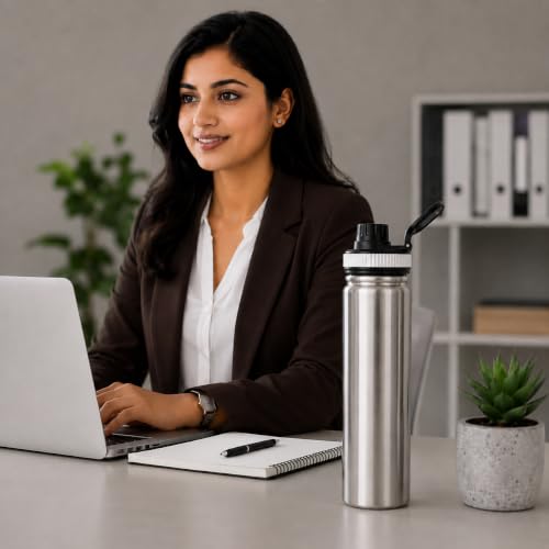 Image of Premium 1 Litre Vacuum Insulated Stainless Steel Water Bottle | SUS 316 Food Grade Steel | Hot 12 Hrs & Cold 24 Hrs | Leakproof, BPA Free | Wide Mouth with Steel Filter (Silver)