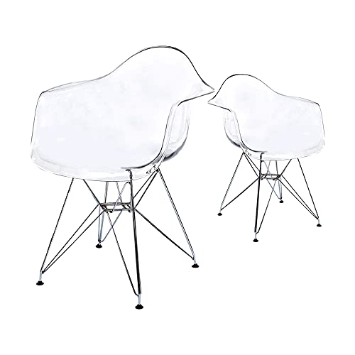 CangLong Clear Plastic Armchair Metal Legs Lounge Arm Chair for Kitchen, Dining, Living, Guest, Bed...