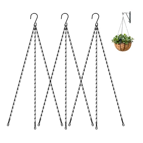 Bamworld Lote de 3 Cadenas de Suspensión Negras 45 cm, para Macetas Colgantes, Maceteros Colgantes y Soportes de Jardineras de Balcón, Uso en Interior y Exterior