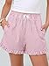 ANRABESS Womens Ruffle Boxer Shorts Pajama Gingham Shorts Summer Casual Lounge Sleep Plaid Beach Bottoms Pockets 2026 Trendy Pink White Stripe Large