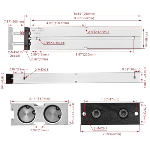Cilindro neumático Heschen de doble efecto y carrera de 200mm para guiado estable 3