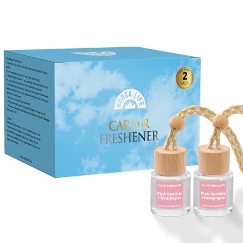 Image of HoogaLife Car Air Freshener Diffuser 2 Pack Hanging Air Freshener Diffuser - Pink Sparkle Champagne Fragrance Oil Air Diffuse r for Car, 45+ Days Long Lasting Fragrance Made in USA (P38)