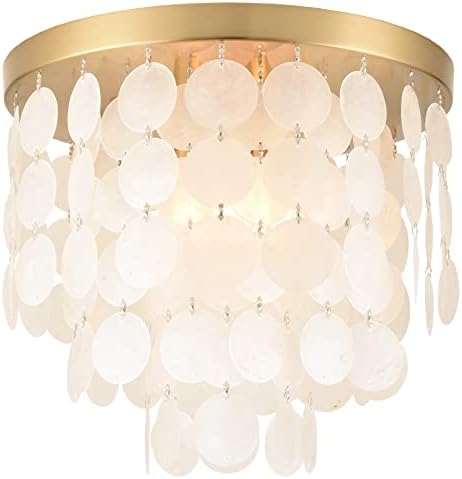 ALICE HOUSE 13.8" Capiz Shell Ceiling Light,Brushed Brass Finish, 3 Light Flush Mount Light for Bedroom, Hallway, Entryway ETL Listed, AL2608-S3