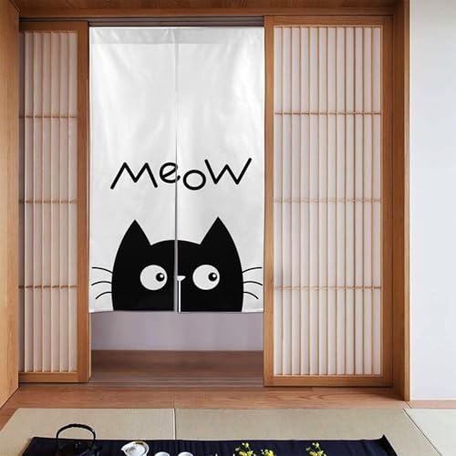 のれん 暖簾 ドアカーテン 目隠し 猫柄 間仕切り 暖簾和風 ロング 遮熱 冷気遮断 遮光 無地 防音 玄関 キッチン リビング 飲食店 出入り口