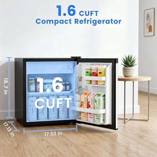 Image of Electactic 1.6 Cu.ft Mini Fridge - Compact Reversible Door Refrigerator with Adjustable Thermostat, Ultra-Quiet Operation, Ideal for Office, Dorm, Bedroom, Apartment (Silver)