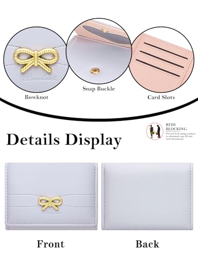 Image of BIAOTIE Coquette Bow Wallet for Women, Small Slim Trifold Womens Wallet with Key chain Cute Aesthetic Card Holder ID Window for Girl (Trifold, Lavender)