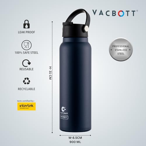 Image of CLAY CRAFT VACBOTT Phantom Double Walled |18 Hour Hot and 24 Hours Cold Water Bottle Vacuum Insulated|Flask Bottle 900ML, 1 Pcs|Easy to Carry|Hiking|Travel Bottle|BIS Certified|1 Year Limited Warranty