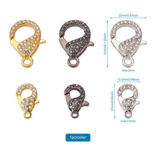 Craftdady 6Pcs Rhinestone Lobster Claw Clasp 3 Colors Alloy Snap Hook Fastener Clip Jewelry Clasp End Closure For Diy Necklace Bracelet Jewelry Craft Making #TOP1
