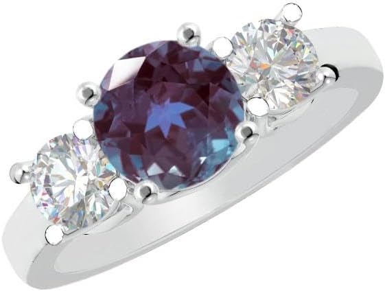 1 to 6 Carat Round Cut 14K White Gold LAB GROWN Gemstone and LAB GROWN Diamond Engagement Ring (AAAA Heirloom Quality)