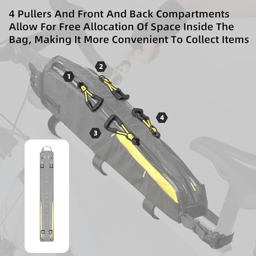 Rhinowalk Bike Frame Bag 2.1L, Waterproof Front Tube Bag with Dual Compartments, YKK Zipper, Phone Storage & Cable Port – Fits Most Bikes – Black+Yellow by Rhinowalk - Image 5