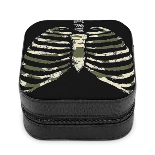 Jubonexis Joyero pequeño con contorno de jaula acanalada en colores de camuflaje, portátil, de piel sintética, mini expositor, caja de almacenamiento de almacenamiento, estuche de viaje para mujer
