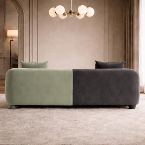 Image of Luxury Velvet Contemporary Sectional Sofa Set with Chaise Lounge & Cushions - Perfect for Living Room, Guest Room & Office (1, Green&Grey)