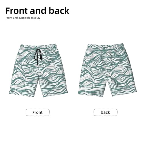 Green Wavy Stripe Youth Beach Pants, Soft and Breathable, with Drawstring Waist, Suitable for Sports and Leisure.2