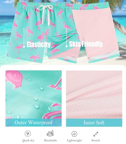 Boys Swim Trunks Size 10-12 Flamingo Swimwear Swim Shorts with Compression Liner Swimsuit Teen Boys Bathing Suit Size 10-12 Swimming Trunks for Kids — view 5