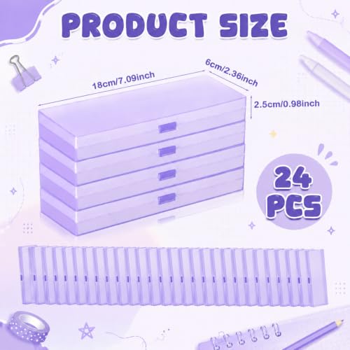 Image of Fainne 24 Plastic Pencil Case Bulk Hard Pencil Boxes with Snap Lid Crayon Maker Pen Organizer Stackable Craft Storage Boxes for School Supplies(Single Layer,Purple,7.09 x 2.36 x 0.98 Inch)
