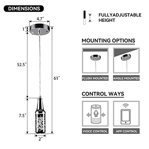 Carro Rgb Dimmable Led Pendant Light Clear Beer Bottle-Shape Kitchen Island Pendant Lighting With Smart App Timer & Schedule Height Adjustable,3W,2700K~4000K,Work With Alexa,Bedroom Bedside,Livingroom #TOP5