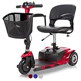 Vive 3-Wheel Mobility Scooter - Electric Powered Mobile Wheelchair Device for Adults - Folding, Collapsible and Compact for Travel - Long Range Power Extended Battery with Charger and Basket Included